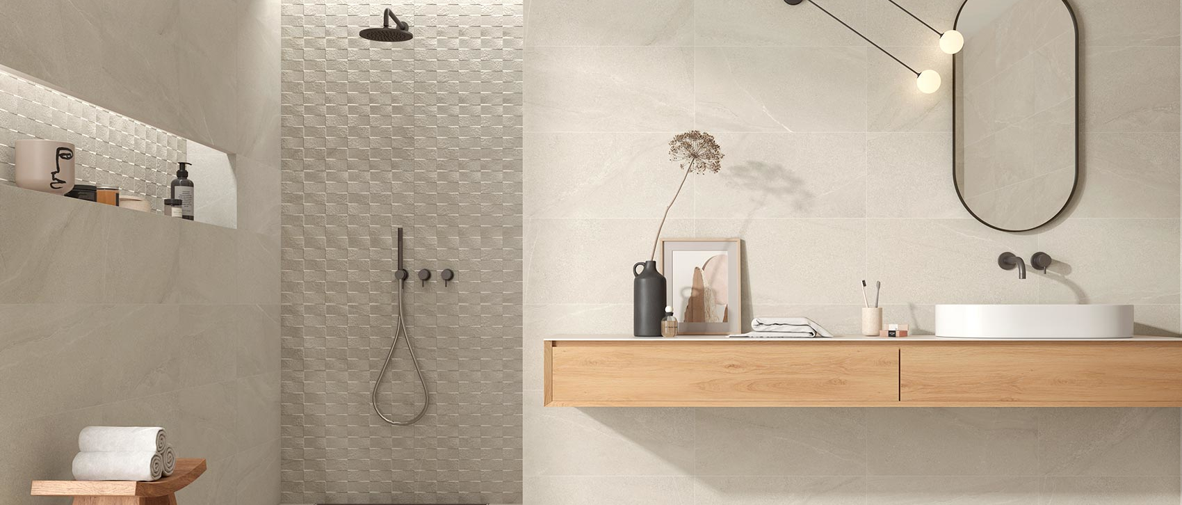Baño con porcelanato cementicio BOSTON BEIGE