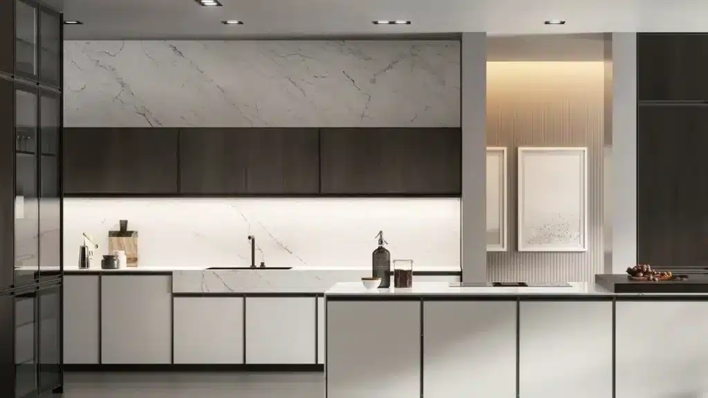 Cocina contemporánea con superficies de piedra sinterizada Laminam